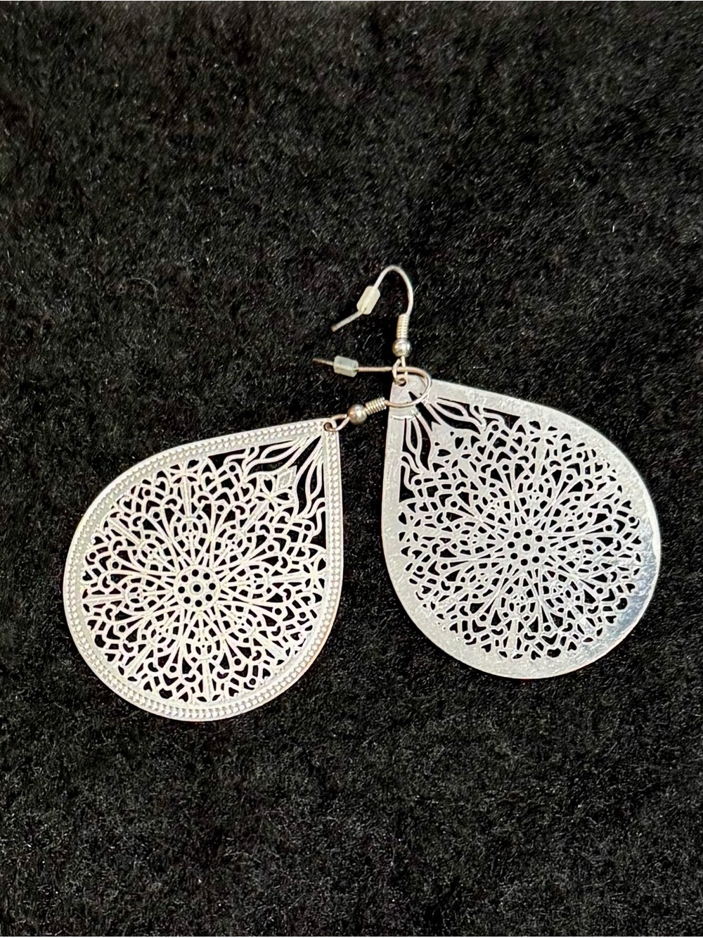 Silver Filigree Teardrop Dangle Earrings - Women Jewelry